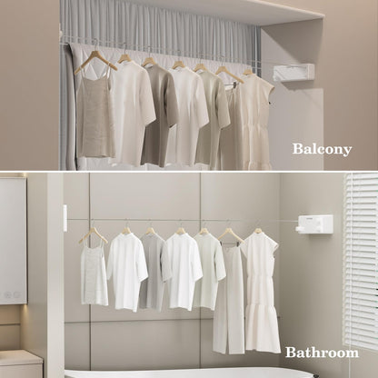 Danpoo Retractable Clothesline Indoor/Outdoor, Clothes Line Retracting Indoor, Double Clothes Lines for Hanging Clothes with 13.8 Ft Steel Wire, Laundry Line, Clothes Drying Line, White