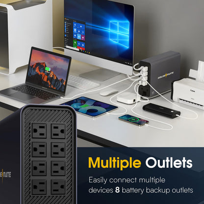 GOLDENMATE 1000VA/600W Lithium UPS Battery Backup & Surge Protector, Backup Battery Power Supply with LiFePO4 Batteries(153.6 Wh), Sinewave UPS System, 10 Years Lifespan, 8 Outlets, LCD Display, Gray