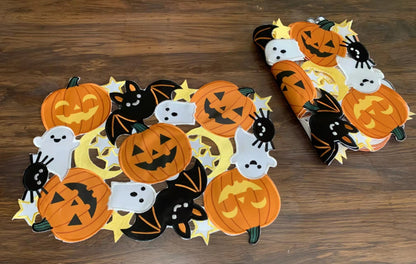 Halloween Pumpkin Table Runner and Placemats Cutwork Embroidered Fall Thanksgiving Autumn Harvest Table Decorations for Party Holiday Dinner (Placemats Set of 2 12"X18", 2)