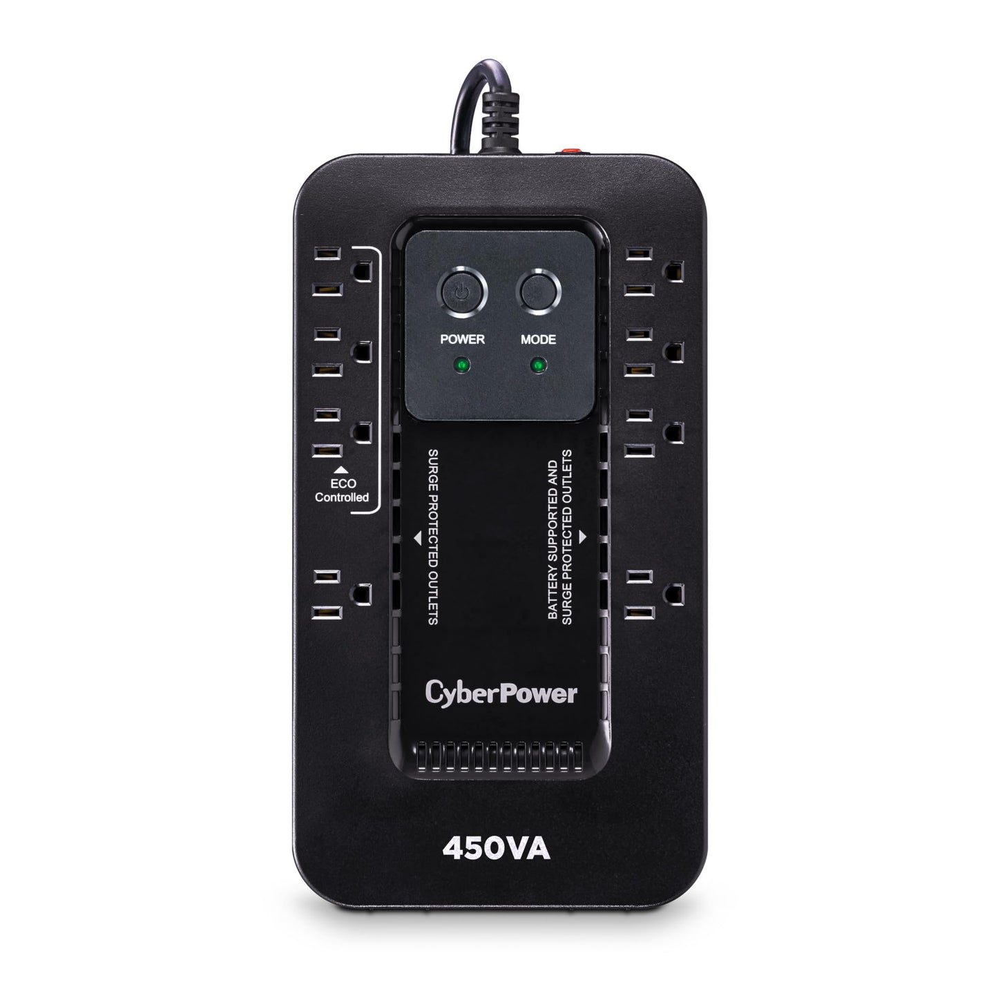 CyberPower EC450G Ecologic Battery Backup & Surge Protector UPS System, 450VA/260W, 8 Outlets, ECO Mode, Compact Uninterruptible Power Supply