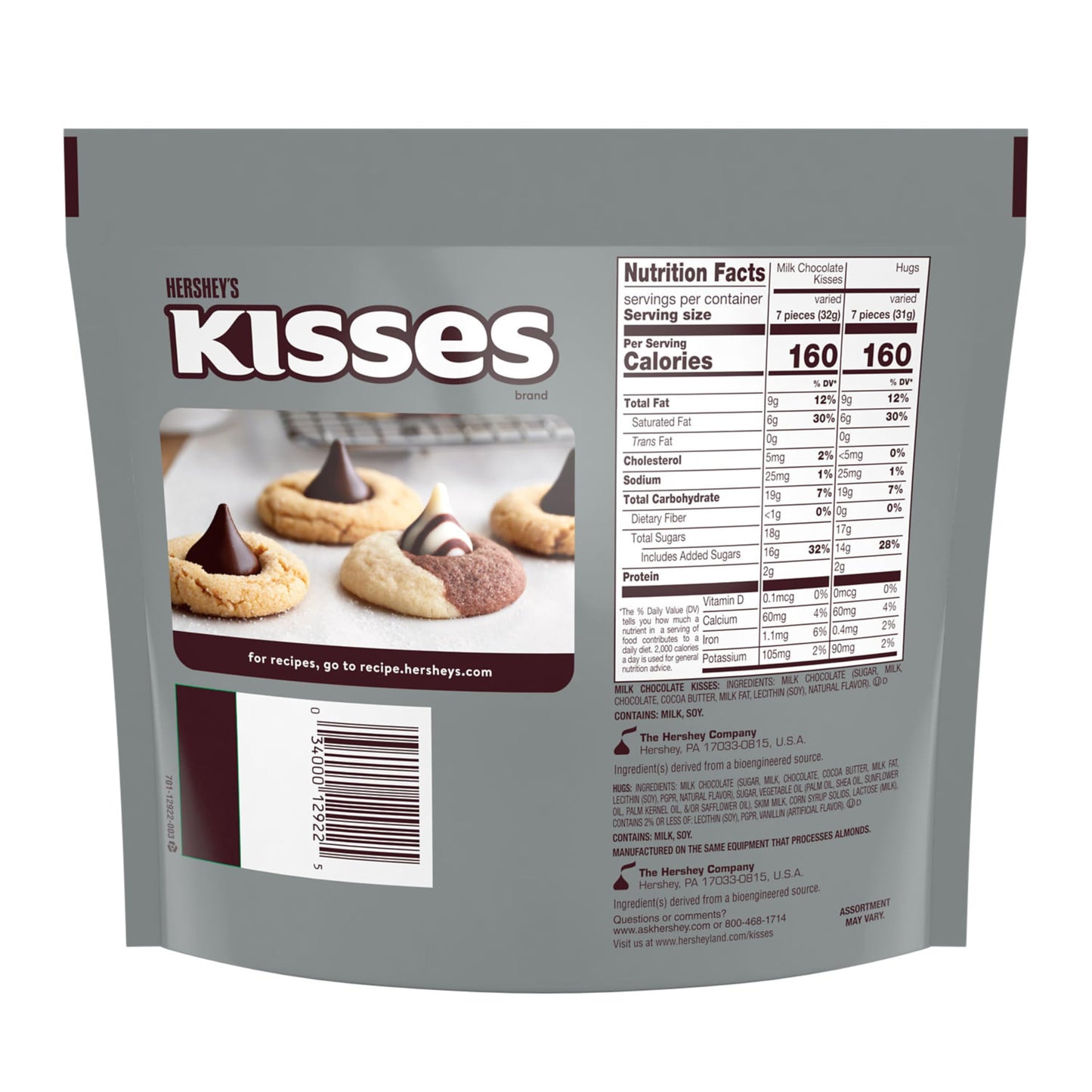 HERSHEY'S HUGS & KISSES Milk Chocolate and White Creme Candy Family Pack, 15.6 oz