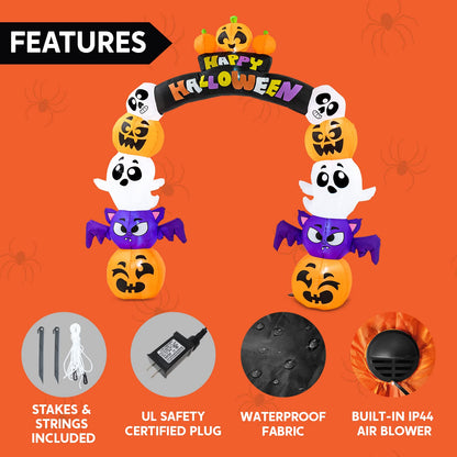 Joiedomi 8 FT Cute Halloween Inflatables Pumpkin Archway Outdoor Decoration, Archway Halloween Blow Up for Yard with Build-in LED Lights, Inflatable Arch Yard Outside Pumpkin Decor for Party, Garden