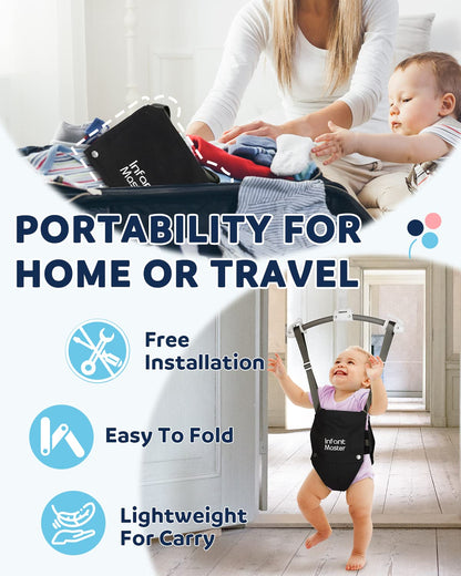 Infant Master Baby Doorway Jumpers, Sturdy Johnny Jumper Adjustable 10.8"-23.6" Strap, Soft Baby Johnny Bouncer w/Seat Bag, Protable Doorway Jumper and Boucer for Baby, Ideal Gift for Infant