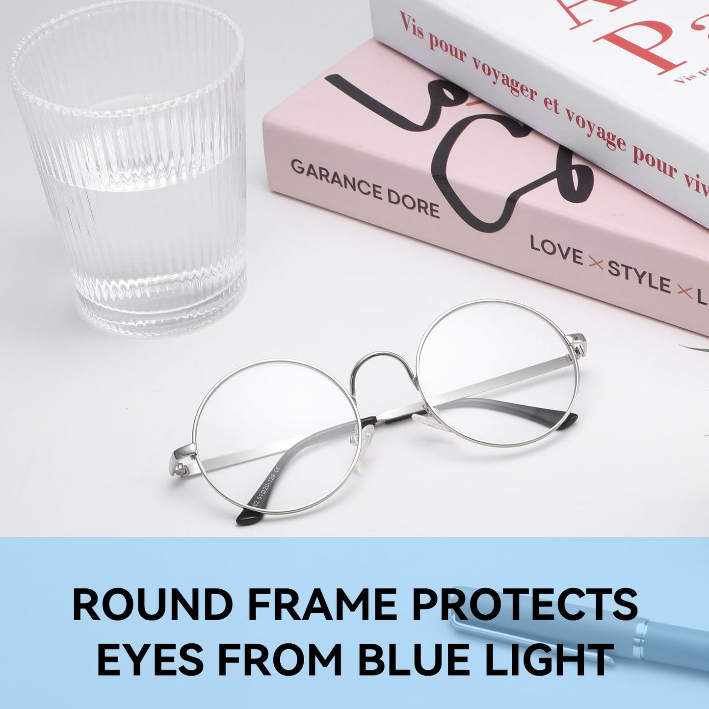 Dollger Retro Round Glasses Harry Style Glasses Clear Lens Non-Prescription for Men Women Adult Costume Metal Frame 2pcs Black+Sliver