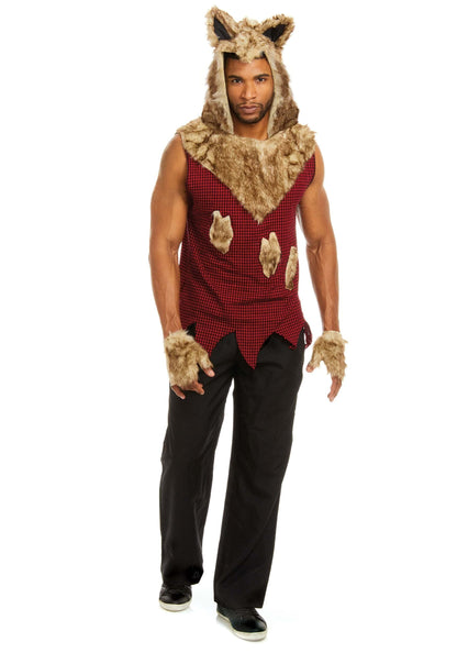 Dreamgirl Mens Big Bad Wolf Costume, Adult Hooded Werewolf Halloween Costume - Medium