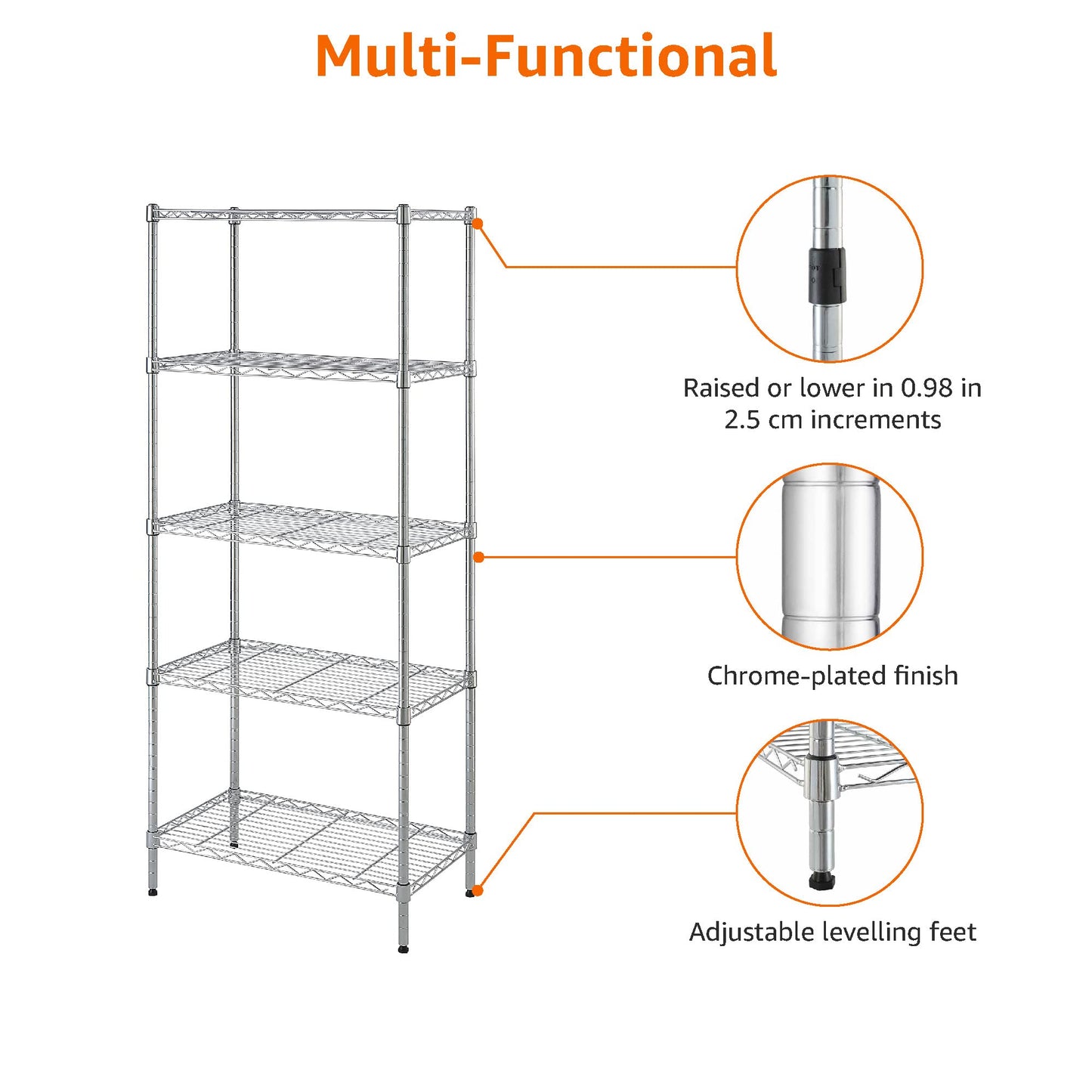 Amazon Basics 3-Shelf Adjustable Heavy Duty Steel Wire Rack Storage Shelving Organizer for Kitchen, Garage, 23.2" L x 13.4" W x 30" H, Black