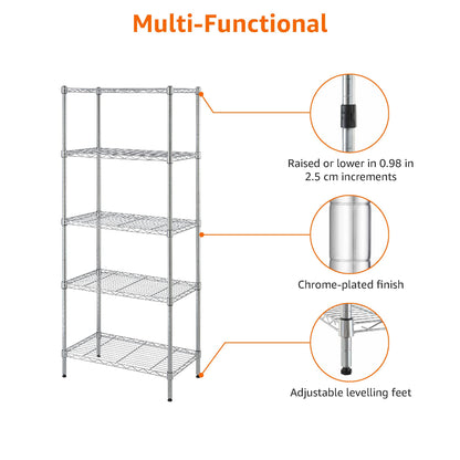 Amazon Basics 3-Shelf Adjustable Heavy Duty Steel Wire Rack Storage Shelving Organizer for Kitchen, Garage, 23.2" L x 13.4" W x 30" H, Black