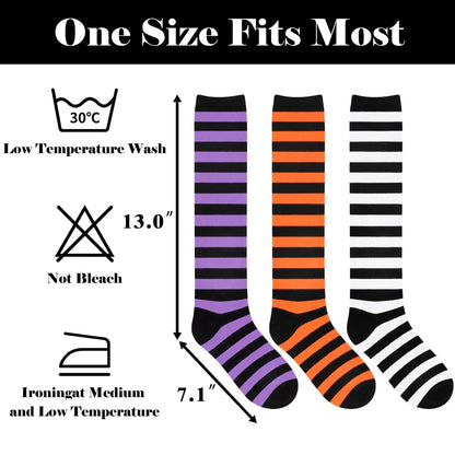 Halloween Socks Woman Halloween Knee High Socks for Women Black and White Striped Socks Purple Striped Socks Witch Socks