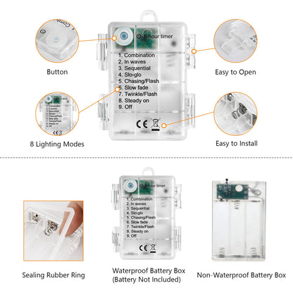 Joomer Orange Purple Halloween Fairy Lights, 2-Pack 16.4FT 50LED Battery String Lights, 8 Modes with Timer Function, Waterproof Twinkle String Light for Indoor Outdoor Halloween Decoration