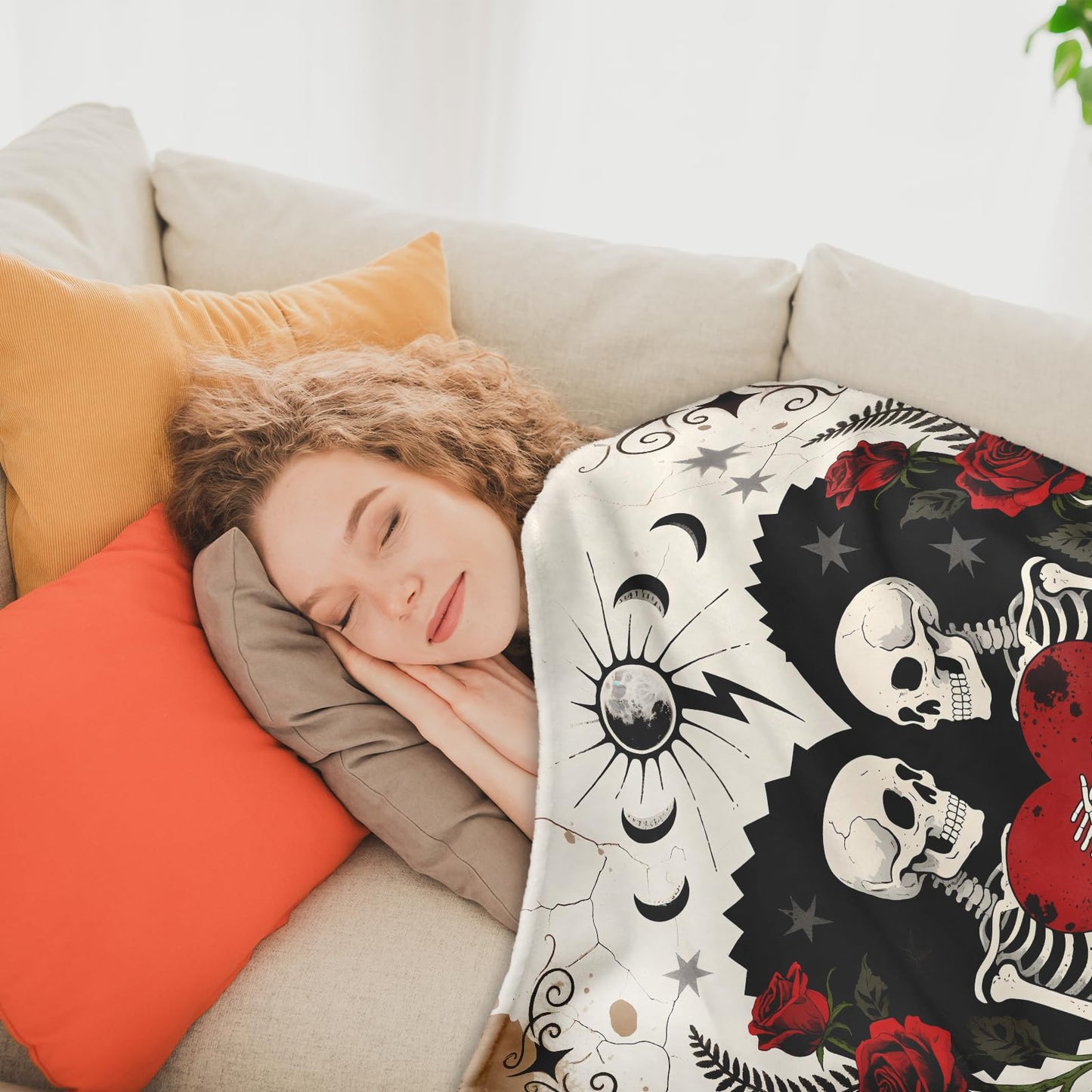 Halloween Skeleton Gifts for Women Men, Halloween Blankets and Throws, Anniversary Day Gifts for Husband Wife, Gift for Boyfriend Girlfriend, Halloweeen Decoration, Soft Skull Gothic Blanket 50" X 60"