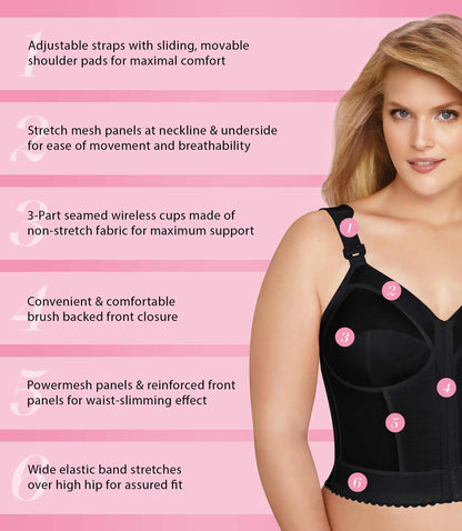 Exquisite Form womens Exquisite Form Fully Women's Front Close Longline Posture #5107530 Bra, Black, 46DD US