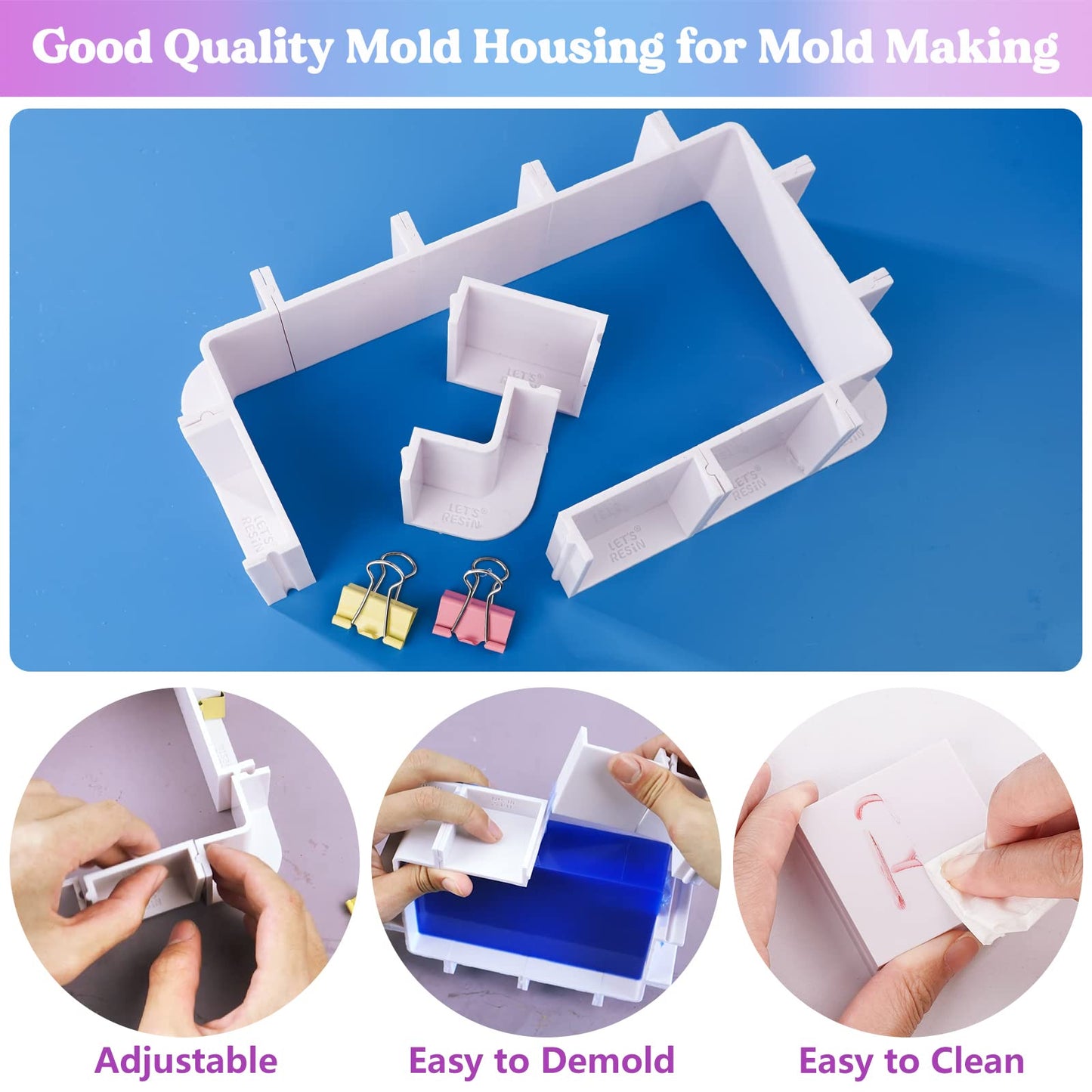 LET'S RESIN Adjustable Mold Housing for Silicone Molds Making (Not for Direct Resin Use), Silicone Mold for Resin Mold Making Silicone Rubber, Plastic Housing Frame for DIY Resin, Candle, Soap Molds