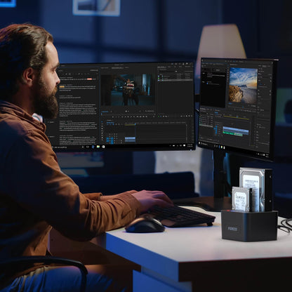 FIDECO External Hard Drive Docking Station, Hard Drive Dock for 2.5 and 3.5 inch SATA HDD SSD, HDD Docking Station with Dual Bay, USB 3.0 Hard Drive Reader, Support Offline Clone and UASP