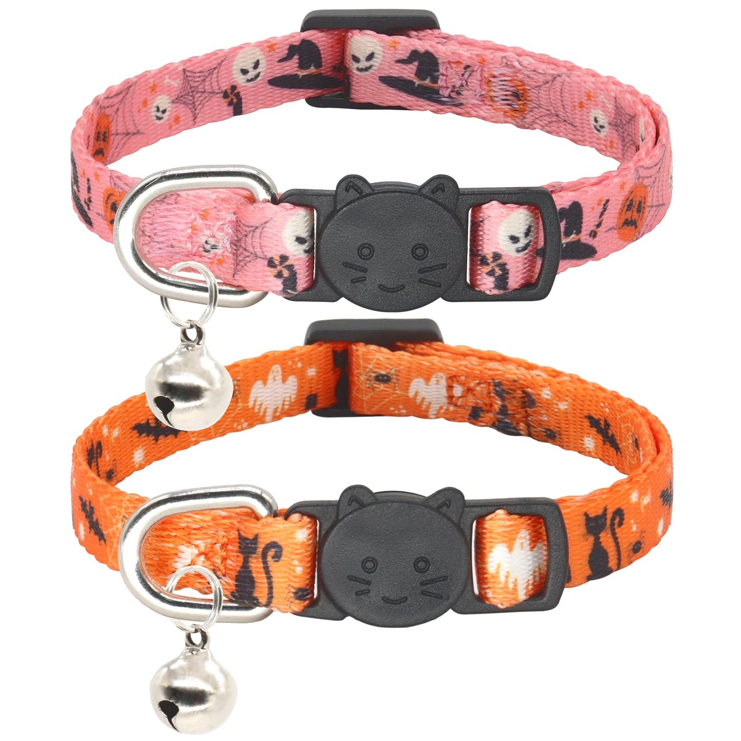 Giecooh Halloween Cat Collar, 2 Pack, Breakaway Cute Cat Collar with Bells, Halloween Pink