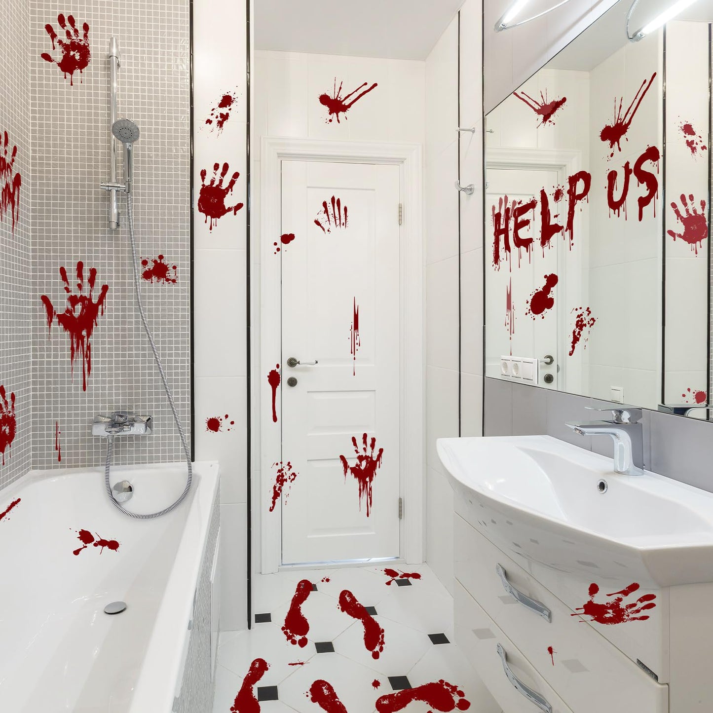 Halloween Window-Clings-Decorations Bloody-Handprint-Footprint Stickers, Scary Halloween Party Indoor/Outdoor Decoration, for Windows, Car - 12 Sheets