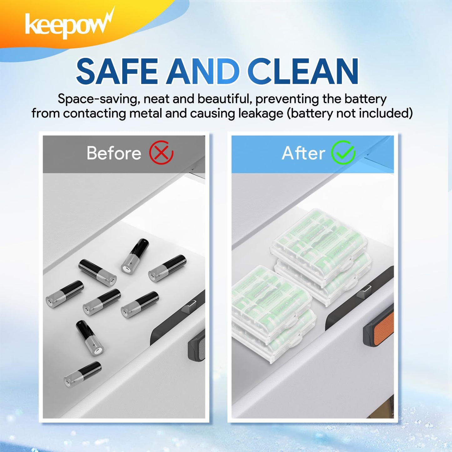 KEEPOW 24 Pcs AA/AAA Battery Storage Case Holder Box, Clear Color