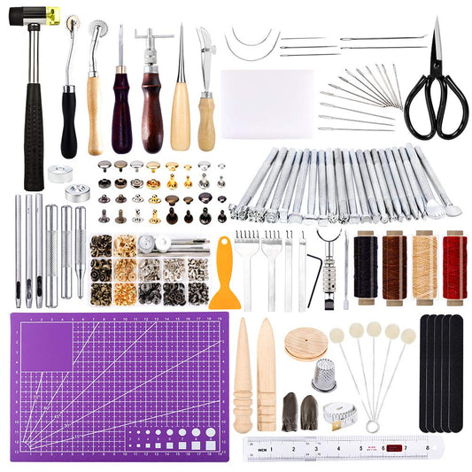 183Pcs Leather kit, Leather Working Tools Kit with Saddle Making Tools Set, Leather Rivets Kit, Prong Punch, Leather Hammer for Leather Working, Leather Making, Leather Craft DIY