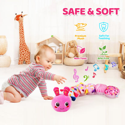 KMUYSL Baby Toys 0-6 6-12 Months, Sensory Music Animal Stuffed Toy for 0 1 2 3 4 5 6+ Months, Plush Toy with Crinkle and Rattles for Infant Newborn, Tummy Time Toys Gifts for 0-3-6-12 Month