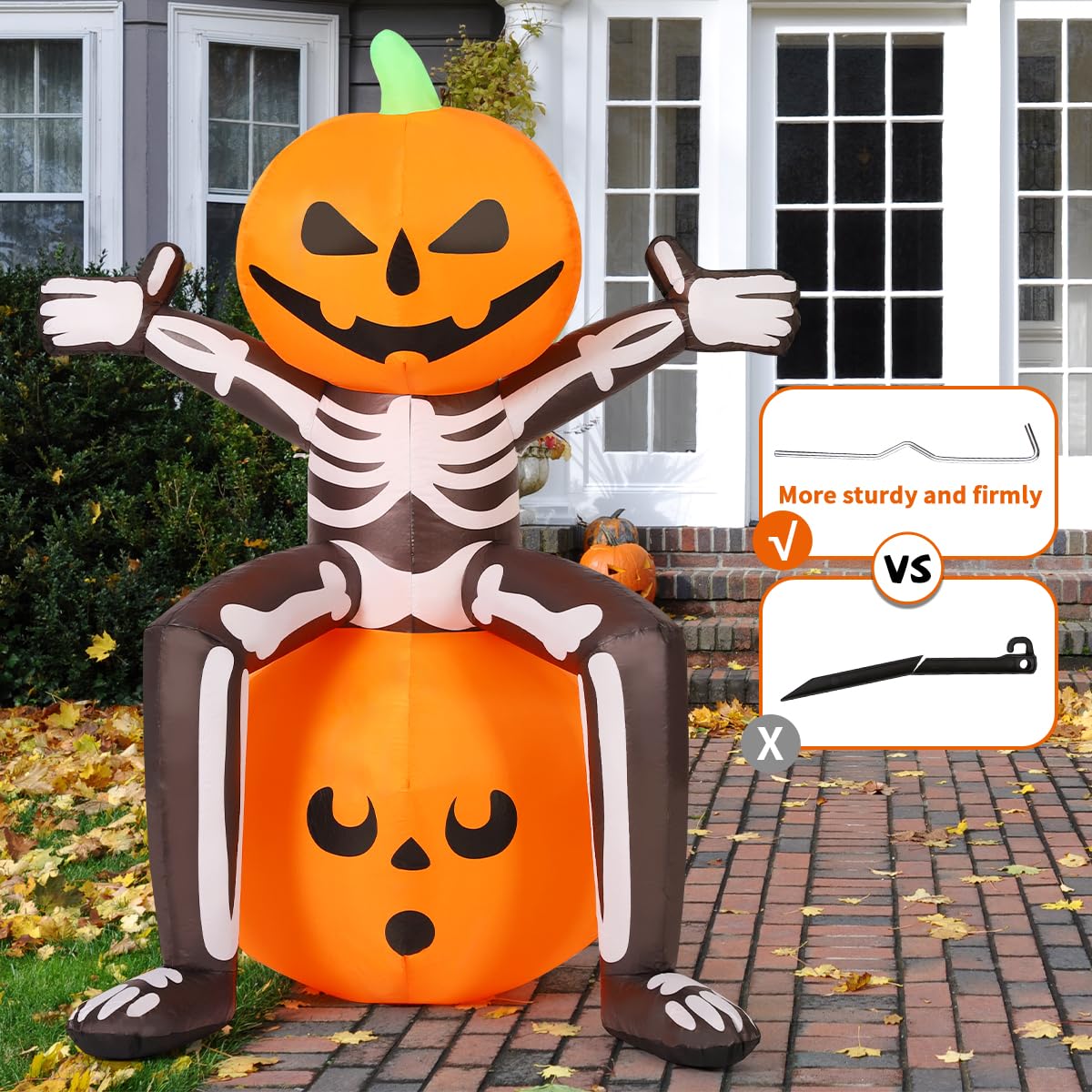 COMIN Halloween Inflatables 5FT Skull Skeleton Pumpkin Head with Built-in LEDs Blow Up Yard Decoration for Holiday Party Indoor, Outdoor, Yard, Garden, Lawn