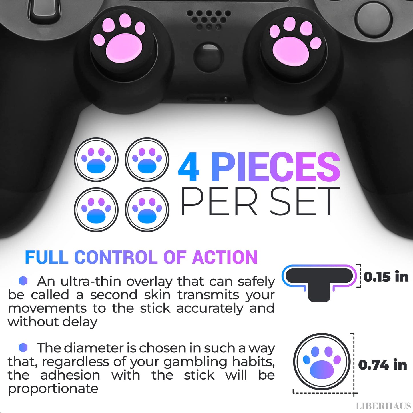 4Pcs Cat Paw Pink Ps5 Thumbstick Grips - Controller Accessories for Ps4, Ps3, Steam Deck, Xbox and Nintendo Switch – Cute Joystick Caps, Anti-Slip Silicone PlayStation 5 Trumb Grip