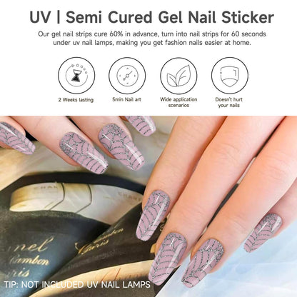 DUKASOU Semi Cured Gel Nail Strips | 28 pcs Gel Nails Strips Halloween Work with Any UV Lamps, Long Lasting UV Nail Stickers for Women DIY Nails Wraps (Spider Web)