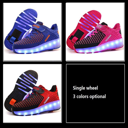 Ehauuo Kids Wheels Shoes with Lights Rechargeable Roller Skates Retractable LED Flashing Sneakers for Unisex Girls Boys Beginners Gift