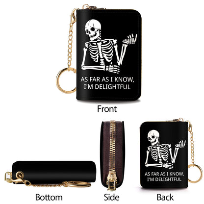Credit Card Holder RFID Wallet, Funny Skeleton Card Holder Wallet for Women with Keychain Zipper, Small Gothic Leather Print Credit Card Wallets Accordion Gift