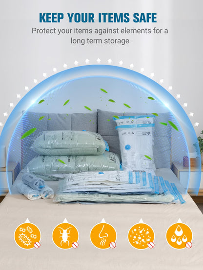 Vacuum Storage Bags with Electric Air Pump, New Air Valve Combo 15 Pack Compression Bag, Space Saving Vacuum Sealer Bags for Clothes, Blanket, Duvets, Pillows, Comforters, Travel, Two Compressing Ways