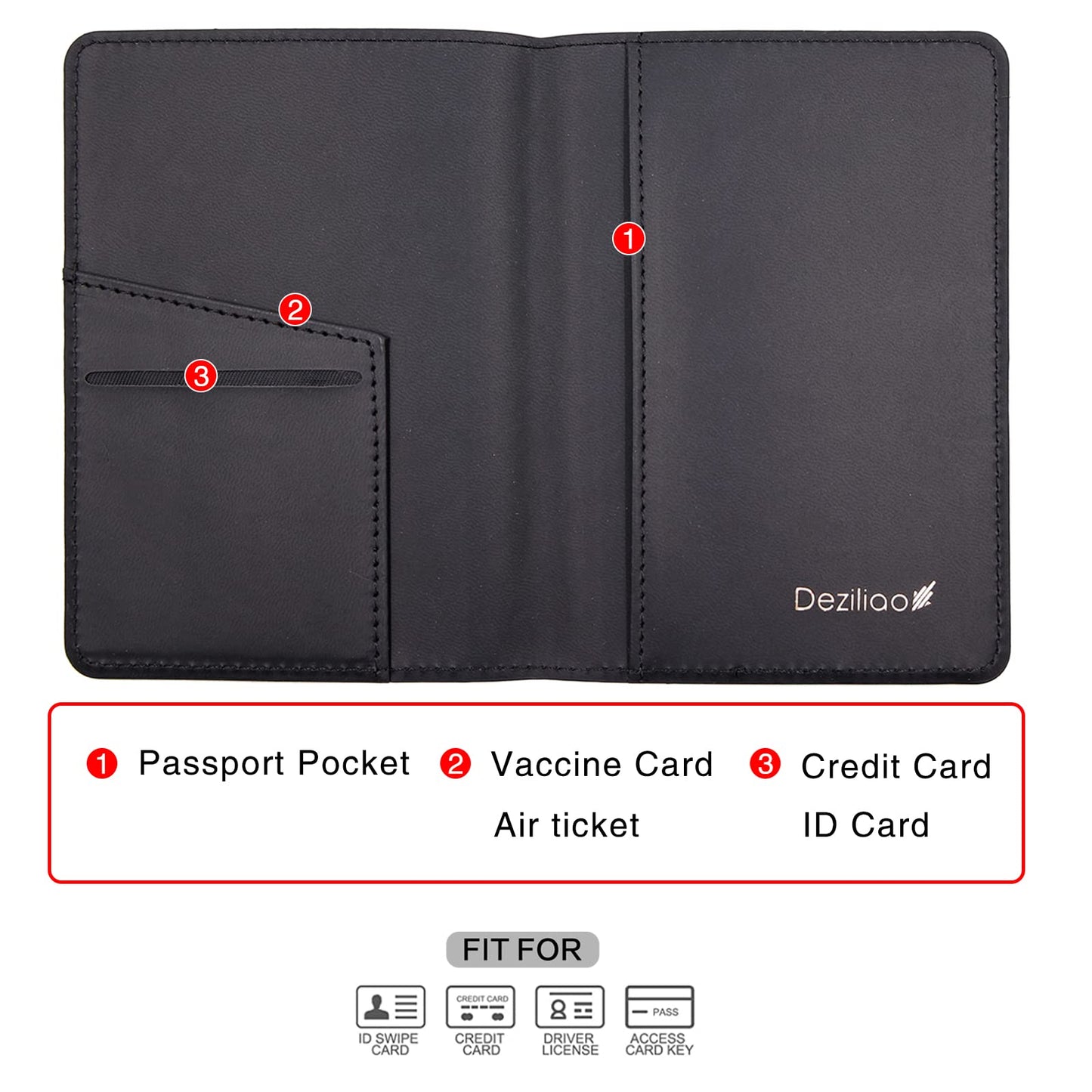 Deziliao Passport Holder,Passport Holder Card Slots, Passport and Vaccine Card Holder Combo, Cute Passport cover for Women and Men, with Waterproof Rfid Blocking, Passport Travel Wallet(Black)