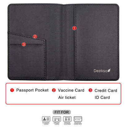 Deziliao Passport Holder,Passport Holder Card Slots, Passport and Vaccine Card Holder Combo, Cute Passport cover for Women and Men, with Waterproof Rfid Blocking, Passport Travel Wallet(Black)