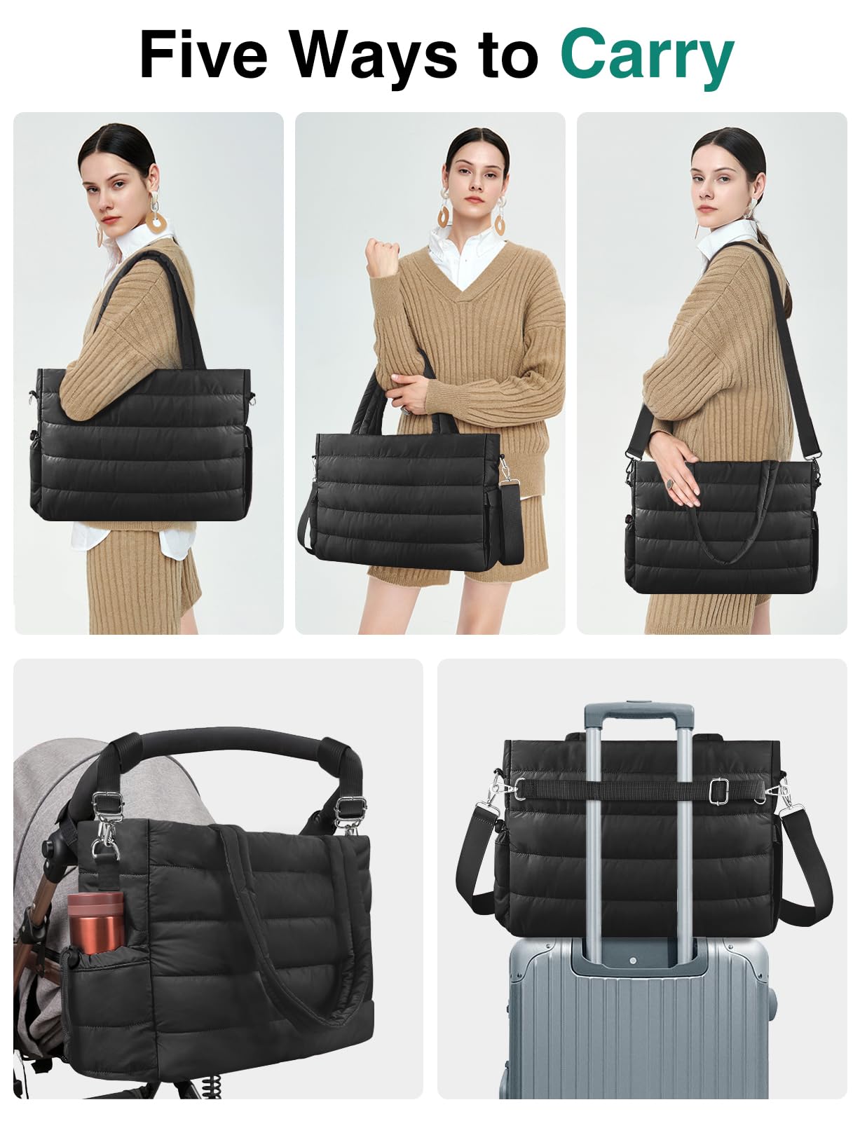 KUBYA Diaper Bag Tote, Baby Diaper Tote Bags Crossbody Hospital Bag Travel Large Mommy Bag, with Silicone Pacifier Case