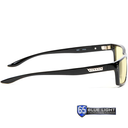 GUNNAR Premium Computer and Gaming Glasses For Men & Women - Advanced Blue Light Blocking Lens Technology For Eye Strain Relief and Anti Fatigue - Riot Amber Tinted Gaming Glasses