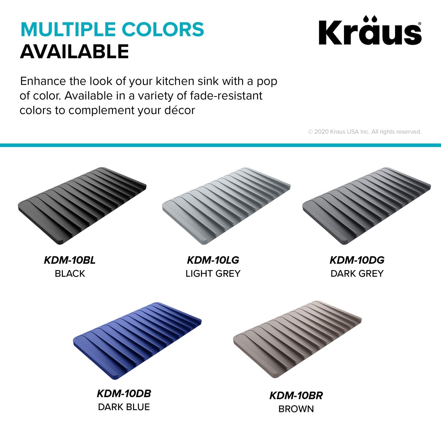 Kraus Self-Draining Silicone Dish Drying Mat or Trivet for Kitchen Counter in Black, KDM-10BL