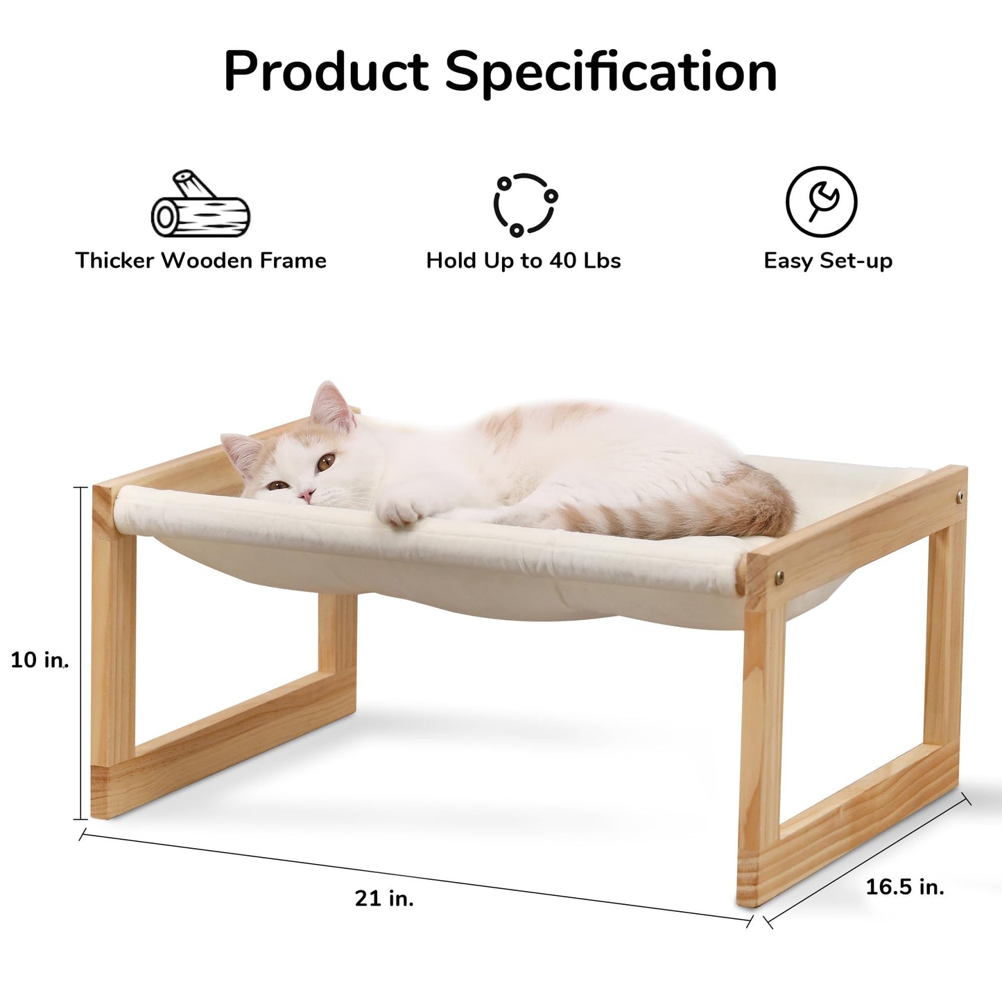 FUKUMARU Cat Bed with Removable Cover, Plush Velvet Couch for Indoor Cats, Wooden Feline Hammock, 21 x 16.5 Inch Kitten Sofa, Suitable for Kitty, Dog, Bunny and Small Animal, White