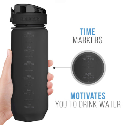 Embrava 24oz BPA-Free Plastic Sports Water Bottle with Time Markers