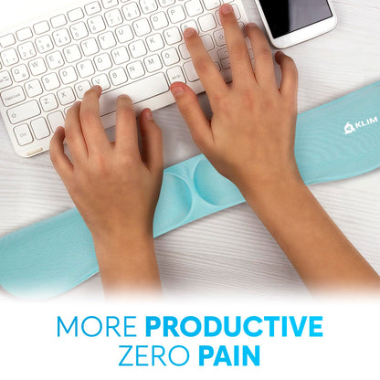 KLIM Mouse & Keyboard Wrist Rest Set - Silky Gel Memory Foam - Ergonomic Wrist Rest for Computer Keyboard, Wrist Pad for Keyboard + Wrist Rest for Mouse Gaming and Office - Pain Relief - Light Blue