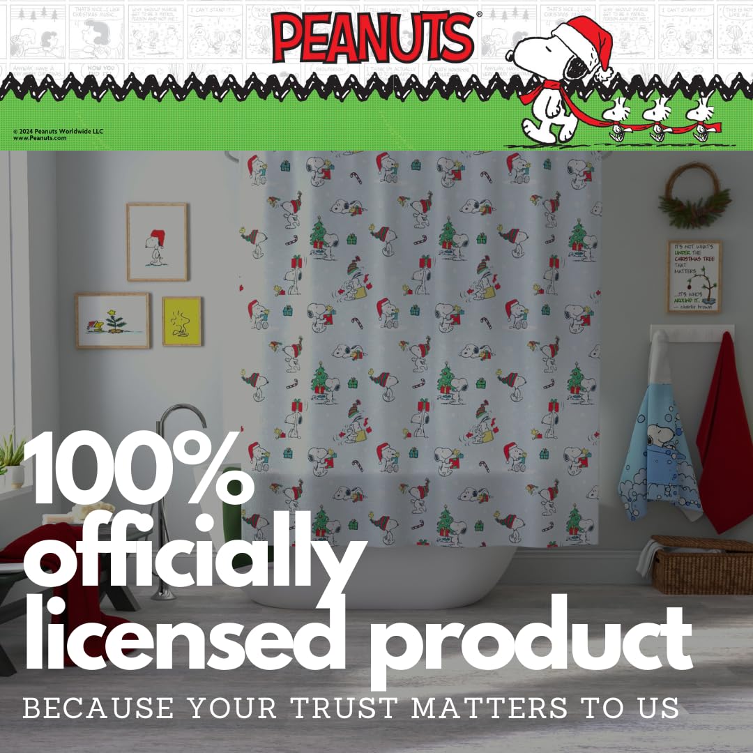 Franco Peanuts Holiday Christmas Bath Microfiber Shower Curtain, 72x72, (Officially Licensed Product)