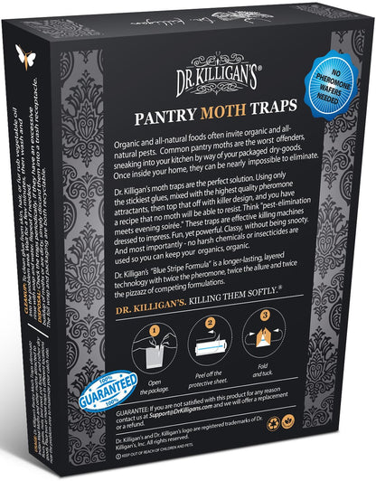 Dr. Killigan's Premium Double Potent Pantry Moth Traps with Pheromones Prime, Sticky Indian Meal Moth Traps for Kitchen, How to Get Rid of Moths in House, Organic Moth Pheromone Traps (6 Pack, Black)