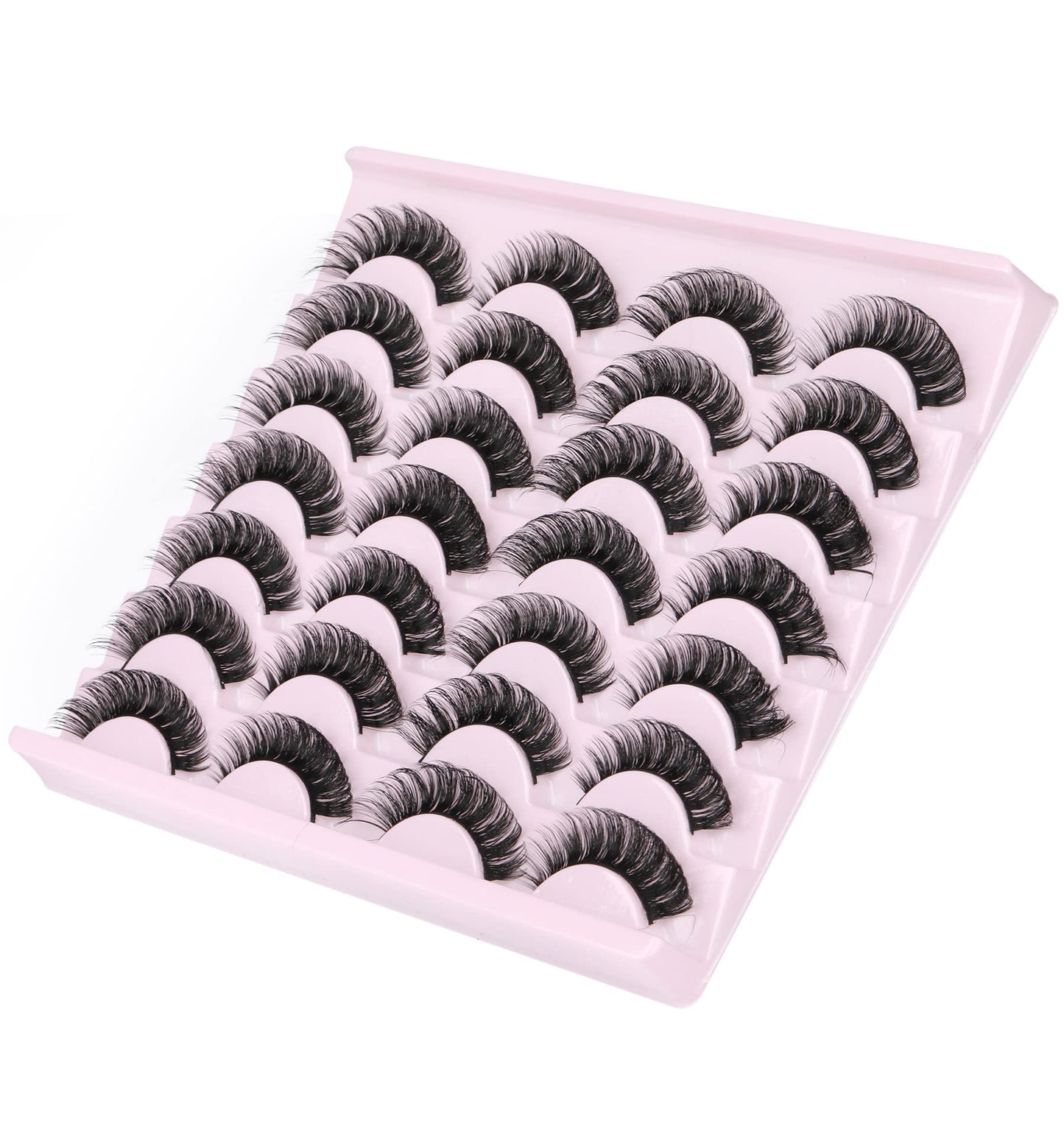 False Eyelashes Russian Strip Lashes Volume Fake Eyelashes Extension D-Curly Wispy Handmade Soft Reusable 14 Pairs Lashes Pack