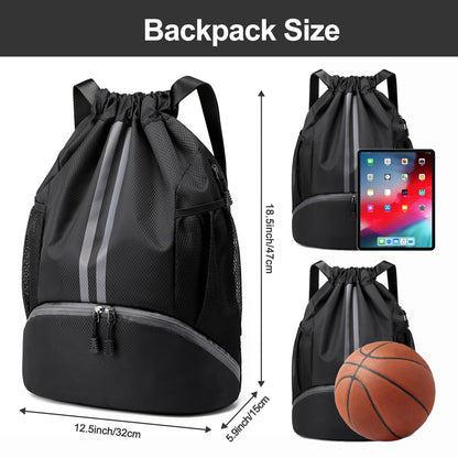 Hoedia Sports Drawstring Backpack - String Swim Gym Bag with Shoes Compartment and Wet Proof Pocket for Women&Men