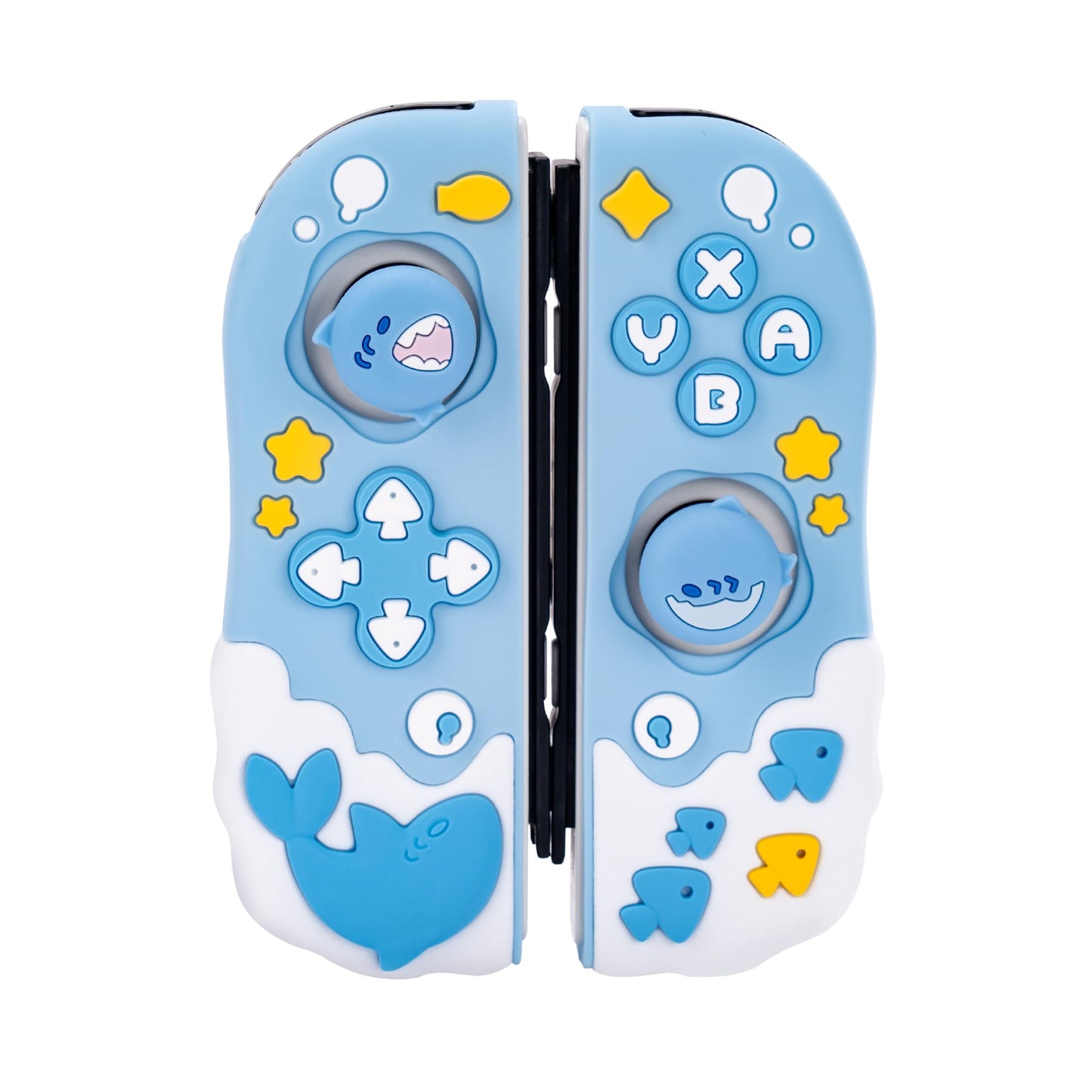 GeekShare Protective Case for Switch Joy Con Controllers,Soft Silicone Protective Cover with 2 Thumb Grips Compatible with Switch/OLED Joy Cons - Shark Party