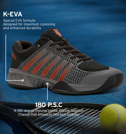 K-Swiss Men's Express Light Pickleball Shoe, Steel Gray/Jet Black/Spicy Orange, 8.5 M