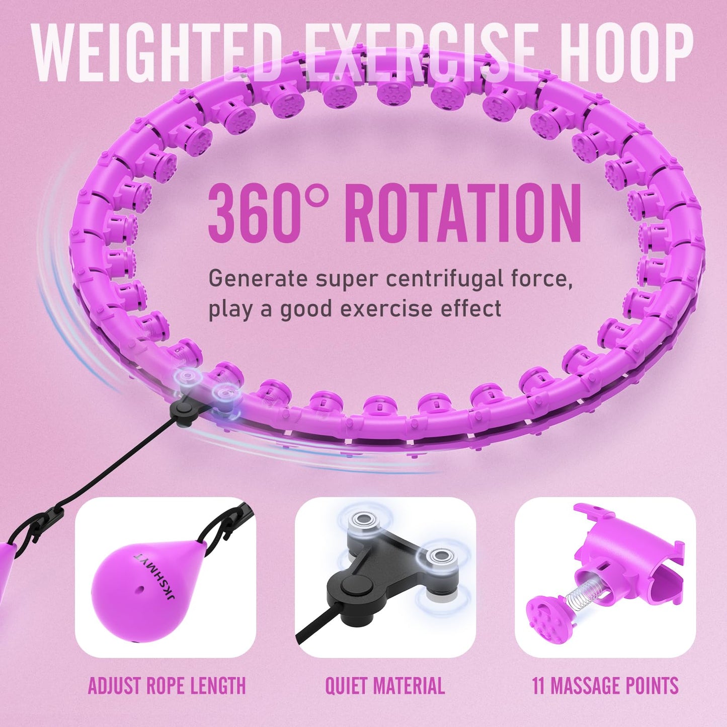 JKSHMYT Weighted Hula Circle Hoops for Adults Weight Loss, Infinity Fit Hoop Plus Size, 30 Detachable Links, Exercise Hoop for Women and Beginners (Purple)