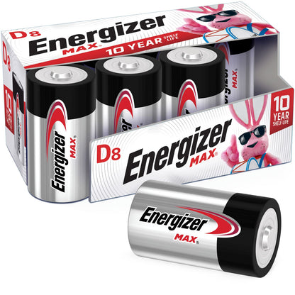 Energizer D Batteries, D Cell Battery Premium Alkaline, 8 Count