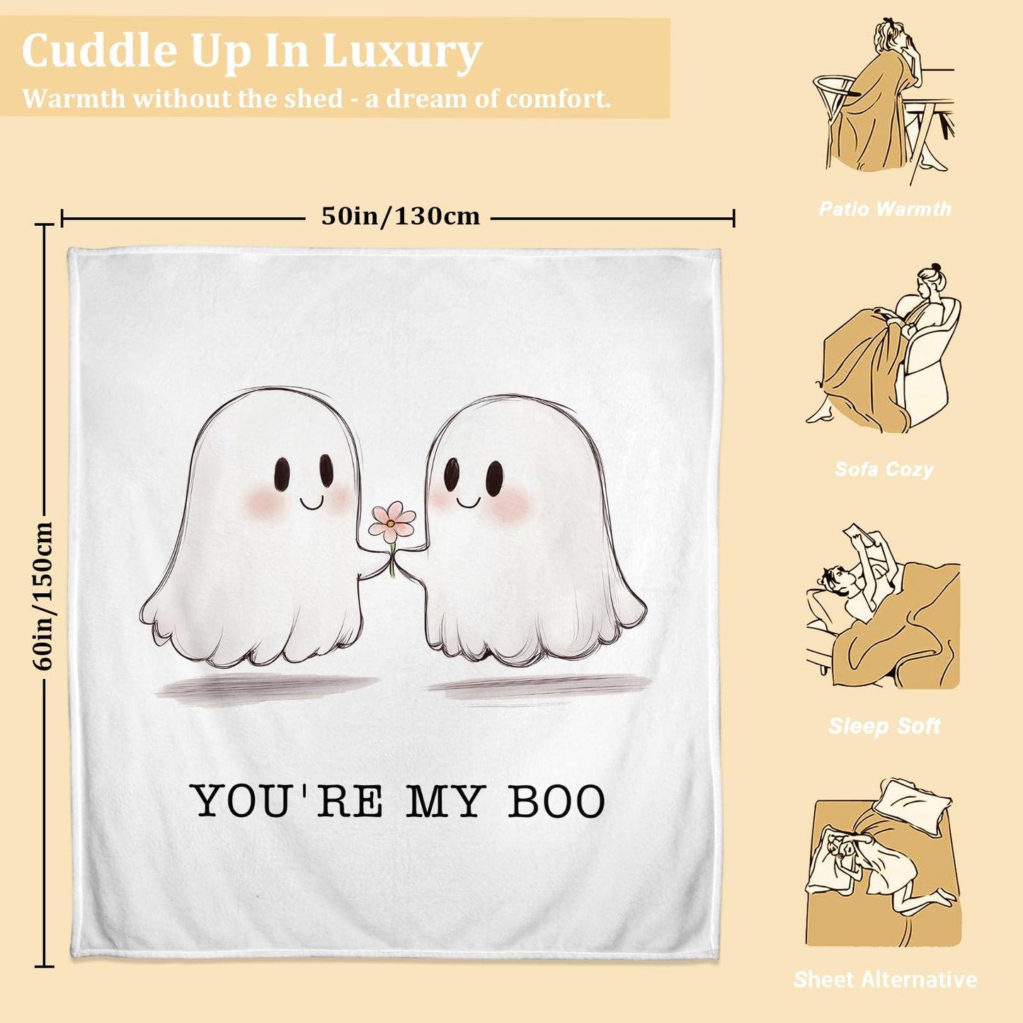 Halloween Ghost Blanket for Women men - You're My Boo Basket Stuffers Romantic Gifts for Her Him, Wedding Anniversary Engagement Gifts for Girlfriend Boyfriend Wife Husband Couple, 60''x50''