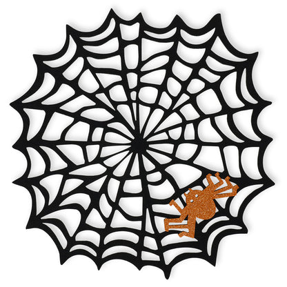 Feuille Round Halloween Placemats Set of 4 13.5 Inch Black Spider Web Placemats with Orange Glitter Felt Spider Placemats Perfect for Halloween Decorations Indoor