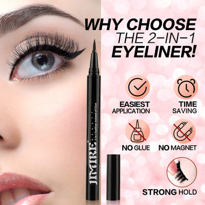 JIMIRE 2-in-1 Eyeliner Instead of Glue, Magic Eyeliner | Extra Strong Hold for False Eyelashes | No Magnet & No Glue Needed | Only for 20’s to Apply Lashes