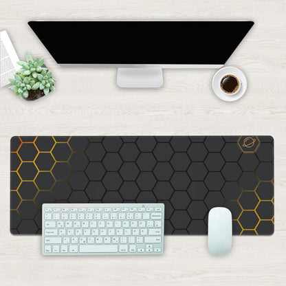 Desk Mat, Black Gold Honeycomb Technology Extended Gaming Mouse Pad Large, 31.5"x11.8" Big Mouse Pad with Non-Slip Base and Stitched Edge, Long Computer Keyboard Mouse Mat for Home Office Work