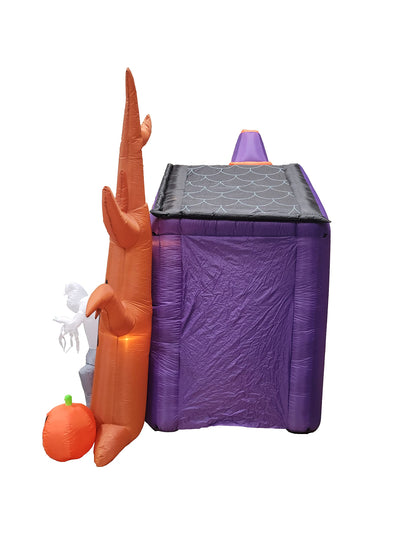 8.5 Foot Halloween Inflatable Haunted House Castle with Skeleton, Ghost, Tree and Pumpkin Lights Decor Outdoor Indoor Holiday Decorations, Blow up