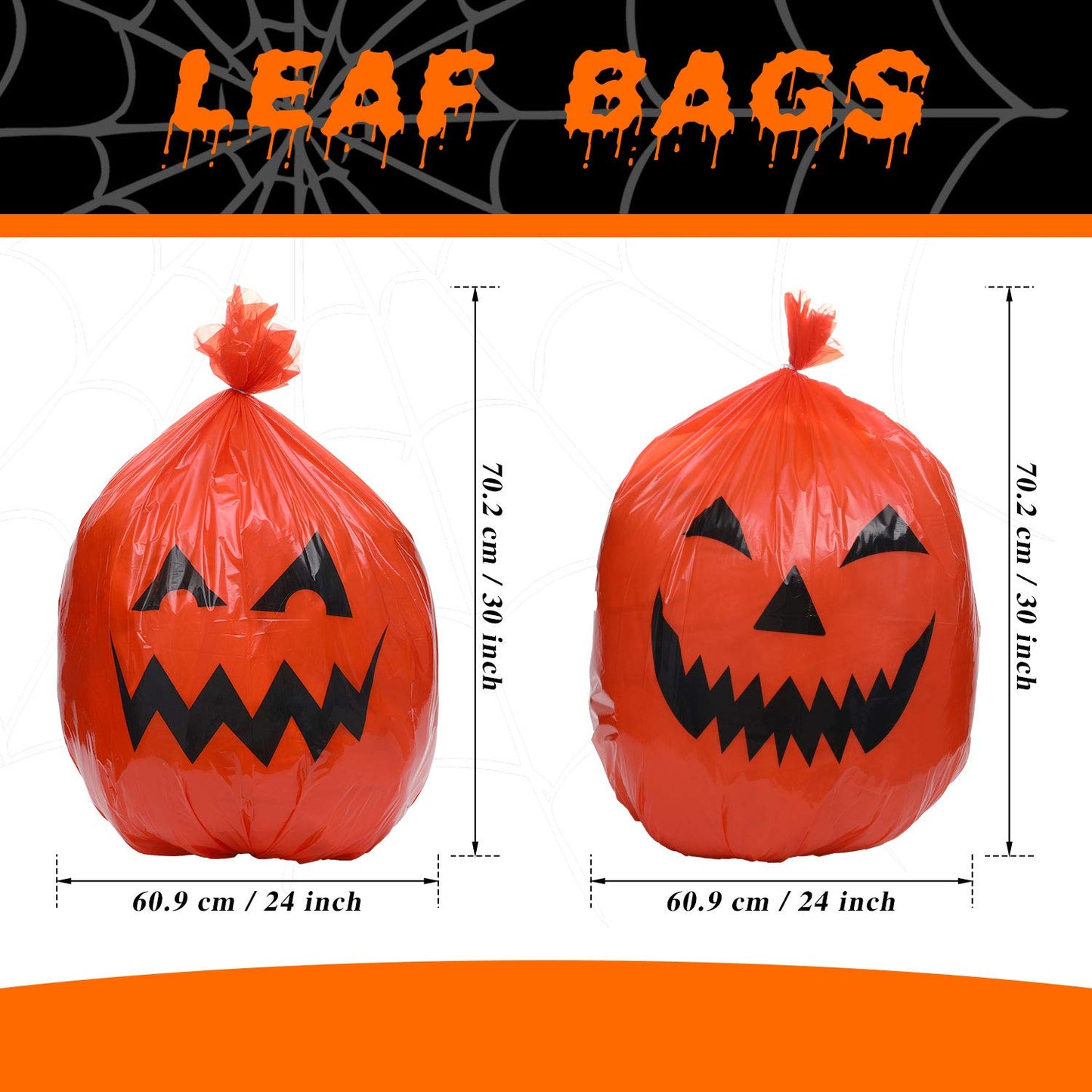 12 Pieces Halloween Lawn and Leaf Bags Pumpkin Pattern Lawn Bags for Outdoor Plastic Halloween Party Decoration for Leaves